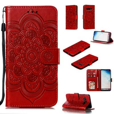 Mandala Pattern PU Leather + Soft TPU Wrist Strap with Card Slots Stand and Picture Wallet Cover Case for Samsung Galaxy S10 