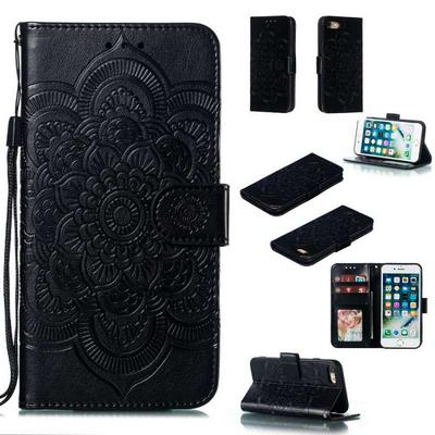 Mandala Pattern PU Leather + Soft TPU Wrist Strap with Card Slots Stand and Picture Wallet Cover Case for iPhone 7 / 8