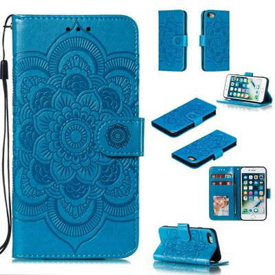 Mandala Pattern PU Leather + Soft TPU Wrist Strap with Card Slots Stand and Picture Wallet Cover Case for iPhone 7 / 8