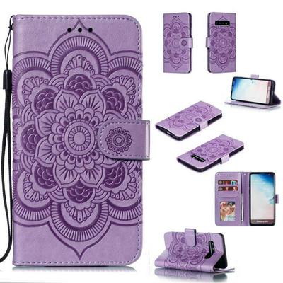 Mandala Pattern PU Leather + Soft TPU Wrist Strap with Card Slots Stand and Picture Wallet Cover Case for Samsung Galaxy S10 