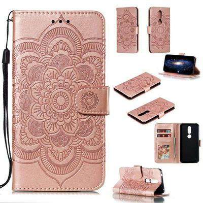 Mandala Pattern PU Leather + Soft TPU Wrist Strap with Card Slots Stand and Picture Wallet Cover Case for Nokia 7.1