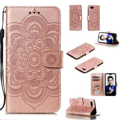 Mandala Pattern PU Leather + Soft TPU Wrist Strap with Card Slots Stand and Picture Wallet Cover Case for Huawei Honor 10 