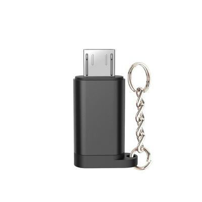 Micro USB to USB-C Type-C 2 in 1 Adapter Aluminum Convert Connector with Keychain Charger Fit