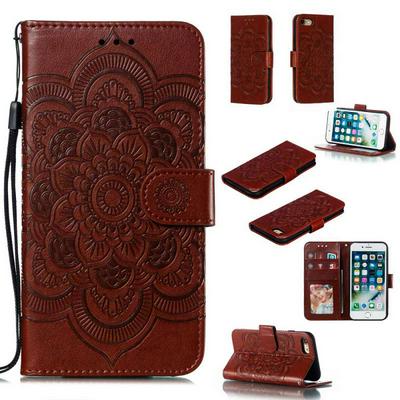 Mandala Pattern PU Leather + Soft TPU Wrist Strap with Card Slots Stand and Picture Wallet Cover Case for iPhone 7 / 8