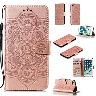 Mandala Pattern PU Leather + Soft TPU Wrist Strap with Card Slots Stand and Picture Wallet Cover Case for iPhone 7 / 8