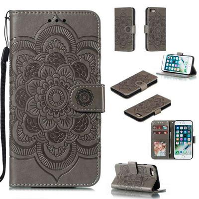 Mandala Pattern PU Leather + Soft TPU Wrist Strap with Card Slots Stand and Picture Wallet Cover Case for iPhone 7 / 8