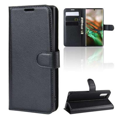 Wallet Phone Case Plain PU Leather and Hard PC Back Protective Case with Magnetic Buckle and Hidden Kickstand for Samsung Galaxy Note 10
