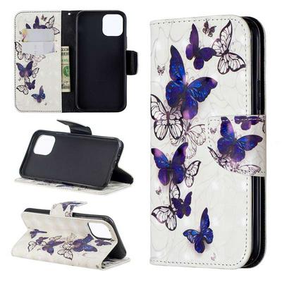 3D Butterfly Cat Flamingo Colored Painting PU Leather + Soft TPU Card Slots with Magnetic Buckle and Stand Wallet Protective Case for Apple 2019 (5.8) 