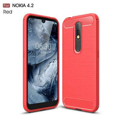 Carbon Fiber Pattern Brushed Metal Soft TPU Back Cover Case for Nokia 4.2 