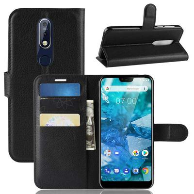 Wallet Case for Nokia 7.1, Litchi-textured Synthetic Leather Phone Case with Card Slots, Cash Pocket, Kickstand and Magnetic Closure