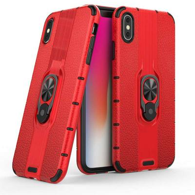 Litchi Texture PC + TPU Combination Case with Magnetic Ring Holder For  iPhone Xs Max 6.5