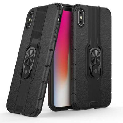 Litchi Texture PC + TPU Combination Case with Magnetic Ring Holder For  iPhone Xs Max 6.5