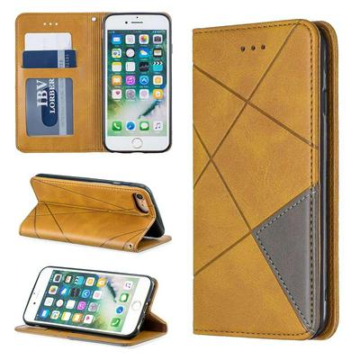 iPhone 7 / 8 PU+TPU Clamshell Phone Case Geometric Mosaic Pattern Retro Simple Solid Color Style Leather Phone Case