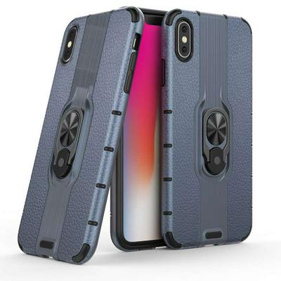 Litchi Texture PC + TPU Combination Case with Magnetic Ring Holder For  iPhone Xs Max 6.5