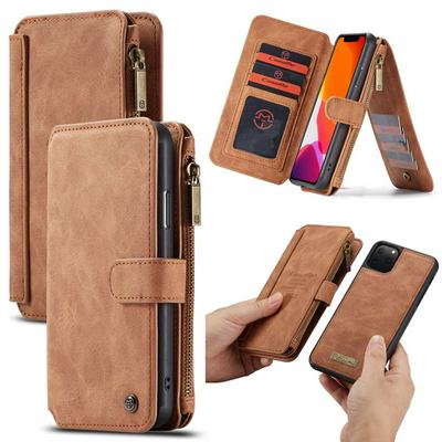 CaseMe Clamshell iPhone 6.1 inch Phone Case Real leather Business Phone Case Zipper Wallet Bracket Mobile Phone Case for 2019 iPhone 6.1 inch Case
