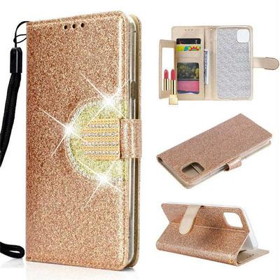 Bling Wallet Case for iPhone 2019 5.8inch, Glitter Leather Phone Case with Mirror and Wrist Strap