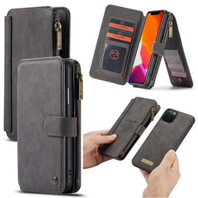 CaseMe Clamshell iPhone 6.1 inch Phone Case Real leather Business Phone Case Zipper Wallet Bracket Mobile Phone Case for 2019 iPhone 6.1 inch Case
