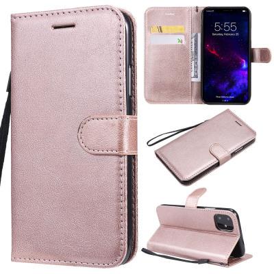 Wallet Phone Case for iPhone 11, Plain Synthetic Leather Phone Cover with Wrist Strap