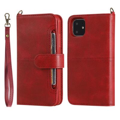 2 in 1 Leather Wallet Case for iPhone 11, Magnetic Detachable Phone Cover with Hidden Stand