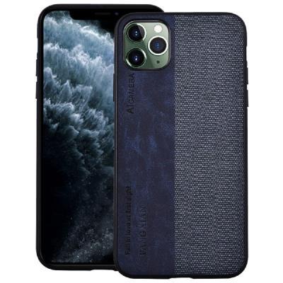 Fabric Coated Hard Phone Case for iPhone 11, Splice Style Phone Cover Debossed with Letters