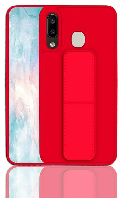 Natutal Colour PU Leathe Coated TPU with Triangle Stand Support Bracket Back Cover Case for Samsung Galaxy A20 