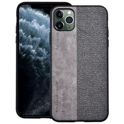 Fabric Coated Hard Phone Case for iPhone 11, Splice Style Phone Cover Debossed with Letters