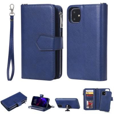 2 in 1 Zippered Leather Wallet Case for iPhone 11, Detachable Phone Cover with Hidden Stand
