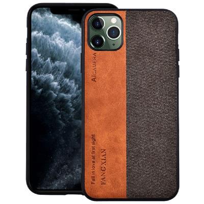 Fabric Coated Hard Phone Case for iPhone 11, Splice Style Phone Cover Debossed with Letters