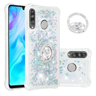 Quicksand with Diamond Studded Ring Stand Support Soft TPU Back Cover Case for Huawei P30 Lite