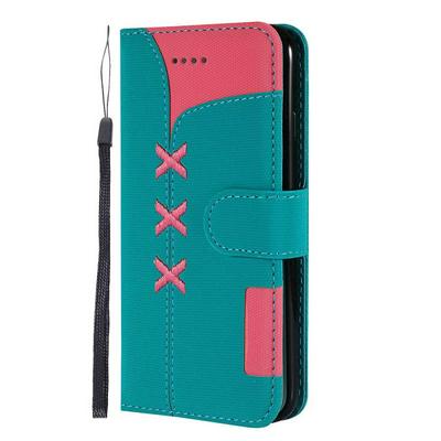 Embroidery Hit Color TPU + PU Leather Protective Cover Case with Wallet Card Holder Slot Wrist Srap for iPhone 7 / 8 