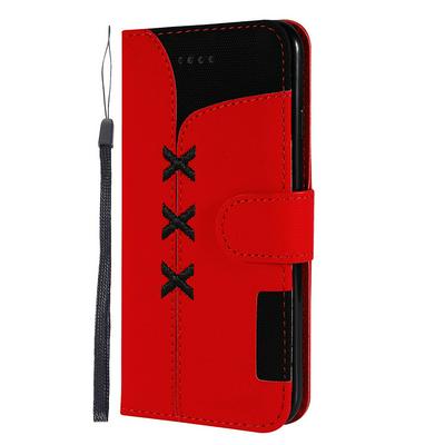 Embroidery Hit Color TPU + PU Leather Protective Cover Case with Wallet Card Holder Slot Wrist Srap for iPhone 7 / 8 