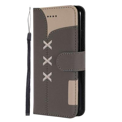 Embroidery Hit Color TPU + PU Leather Protective Cover Case with Wallet Card Holder Slot Wrist Srap for iPhone 7 / 8 