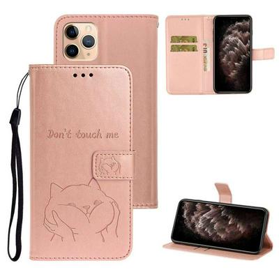 Embossed Shiba Inu Pattern Shockproof Side Flip Wrist Strap Style PU Leather + Soft TPU Card Slots with Magnetic Buckle and Stand Wallet Case for iPhone 11 Pro 5.8