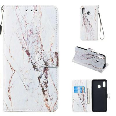 Colored Cat Tiger Owl Dolphin Pattern PU Leather + Soft TPU Card Slots with Stand Wallet Protective Case for Samsung Galaxy A20e