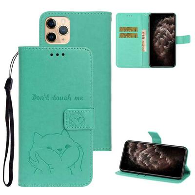 Embossed Shiba Inu Pattern Shockproof Side Flip Wrist Strap Style PU Leather + Soft TPU Card Slots with Magnetic Buckle and Stand Wallet Case for iPhone 11 Pro 5.8