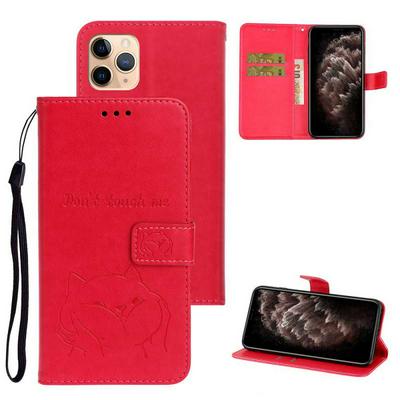 Embossed Shiba Inu Pattern Shockproof Side Flip Wrist Strap Style PU Leather + Soft TPU Card Slots with Magnetic Buckle and Stand Wallet Case for iPhone 11 Pro 5.8