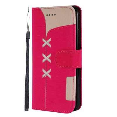 Embroidery Hit Color TPU + PU Leather Protective Cover Case with Wallet Card Holder Slot Wrist Srap for iPhone 7 / 8 