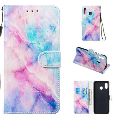 Colored Cat Tiger Owl Dolphin Pattern PU Leather + Soft TPU Card Slots with Stand Wallet Protective Case for Samsung Galaxy A20e