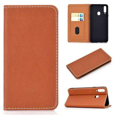 Magnetic Absorb Sewing PU Leather + Soft TPU Card Slots with Stand Support Protective Cover Case for Samsung Galaxy A20S 