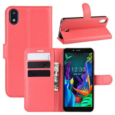 Lichee Pattern Side Flip Wallet Style PU Leather + Soft TPU Card Holder with Stand and Magnetic Buckle Case for LG K20 (2019)