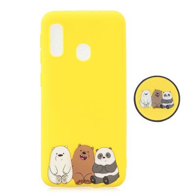 Pegasus Bear Panda Colored Painting Frosted Soft TPU with Holder Stand Back Cover Protective Case for Samsung Galaxy A20e