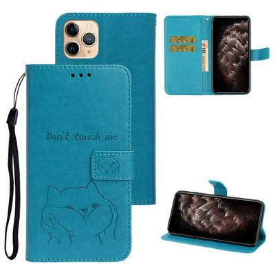 Embossed Shiba Inu Pattern Shockproof Side Flip Wrist Strap Style PU Leather + Soft TPU Card Slots with Magnetic Buckle and Stand Wallet Case for iPhone 11 Pro 5.8