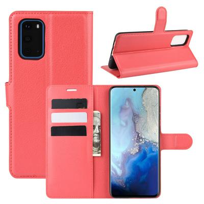 Lichee Pattern Side Flip Wallet Style PU Leather + Soft TPU Card Holder with Stand and Magnetic Buckle Case for Samsung Galaxy S11e