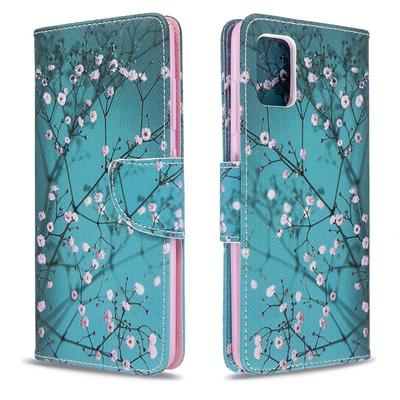 Colored Painting Side Flip Shockproof PU Leather + Soft TPU Magnetic Buckle with Card Slots and Stand Wallet Case for Samsung Galaxy A51