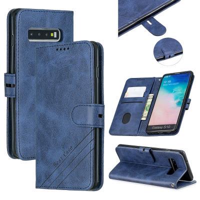 Wallet Case for Samsung Galaxy S10+, Cowhide-like Leather Phone Case with Oblique Line in the Right Lower Corner