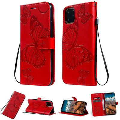 Wallet Case for iPhone 11 Pro Max, Butterfly-embossed Leather Phone Case with Wrist Strap