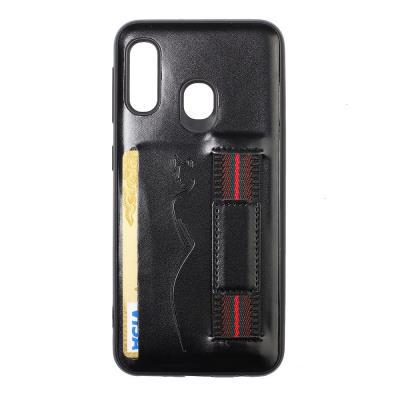 Back Card Slot Phone Case for Samsung Galaxy A20e, Leather Coated Soft TPU Phone Cover With Hand Strap