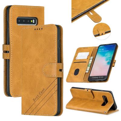 Wallet Case for Samsung Galaxy S10, Cowhide-like Leather Phone Case with Oblique Line in the Right Lower Corner