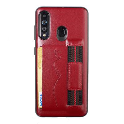 Back Card Slot Phone Case for Samsung Galaxy A60, Leather Coated Soft TPU Phone Cover With Hand Strap