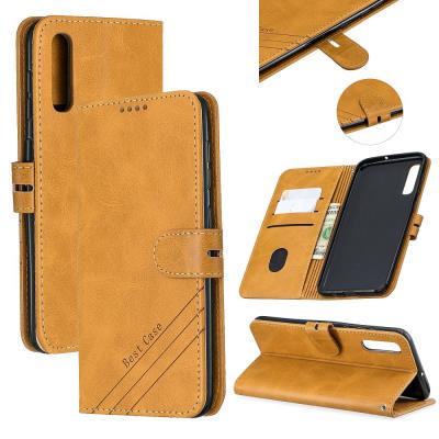 Wallet Case for Samsung Galaxy A50, Cowhide-like Leather Phone Case with Oblique Line in the Right Lower Corner